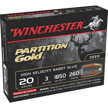 Winchester Ammunition Partition Gold 3" 20 Gauge Ammo, 5/box - SSP203