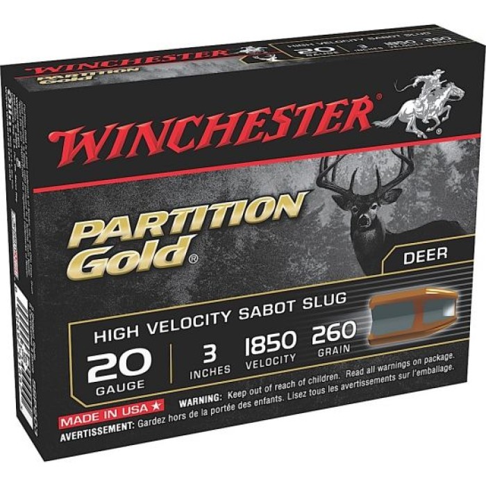 Winchester Ammunition Partition Gold 3" 20 Gauge Ammo, 5/box - SSP203
