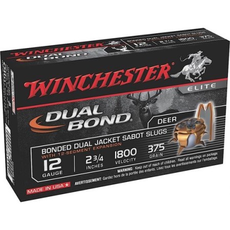 Winchester Ammunition Dual Bond Jacket Sabot 2.75" 12 Gauge Ammo, 5/box - SSDB12