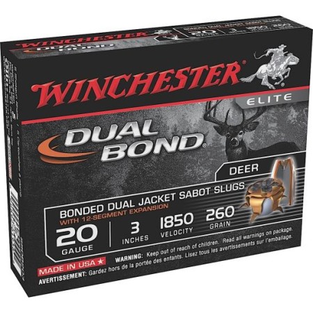 Winchester Ammunition Dual Bond Jacket Sabot 3" 20 Gauge Ammo, 5/box - SSDB203