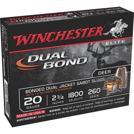 Winchester Ammunition Dual Bond Jacket Sabot 2.75" 20 Gauge Ammo, 5/box - SSDB20