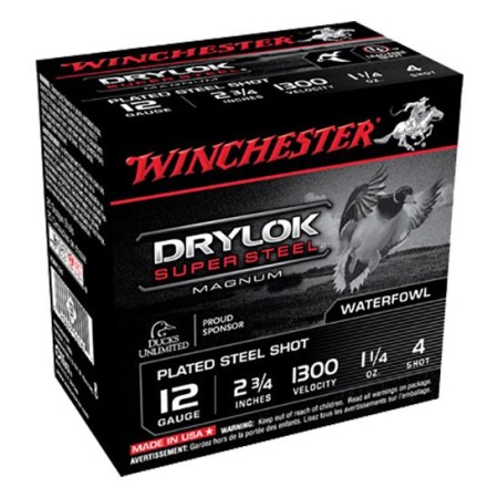 Winchester Ammunition Drylock Super Steel Magnum 2.75" 12 Gauge Ammo 4, 25/box - XSM124