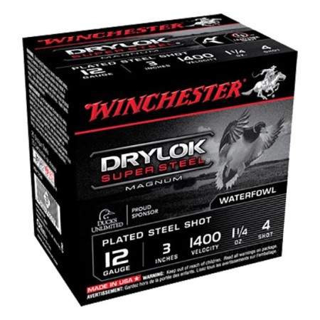 Winchester Ammunition Drylock Super Steel Magnum 3" 12 Gauge Ammo 4, 25/box - XSV1234