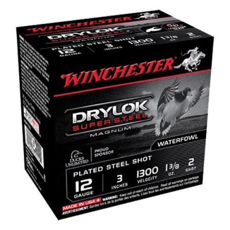 Winchester Ammunition Drylock Super Steel Magnum 3" 12 Gauge Ammo 2, 25/box - XSM1232