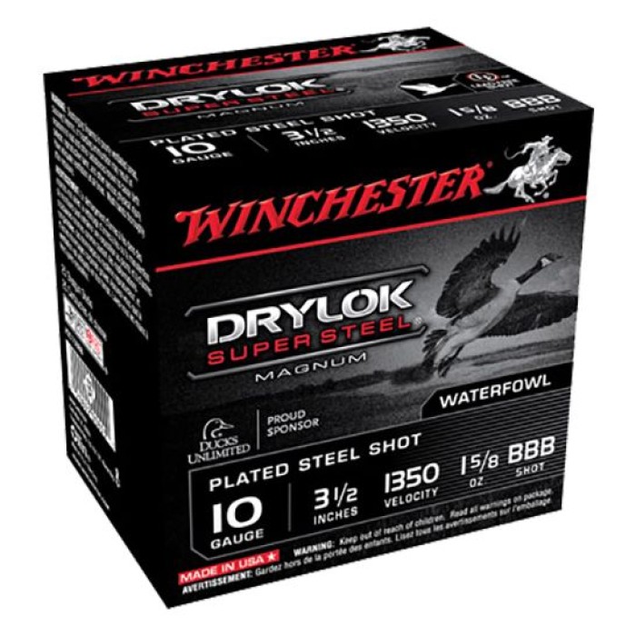 Winchester Ammunition Drylock Super Steel Magnum 3.5" 10 Gauge Ammo BBB, 25/box - XSC10BBB