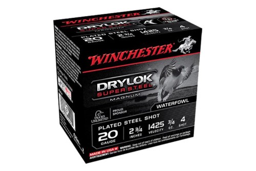 Winchester Ammunition Drylock Super Steel Magnum 2.75" 20 Gauge Ammo 4, 25/box - XS204