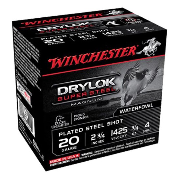 Winchester Ammunition Drylock Super Steel Magnum 2.75" 20 Gauge Ammo 4, 25/box - XS204
