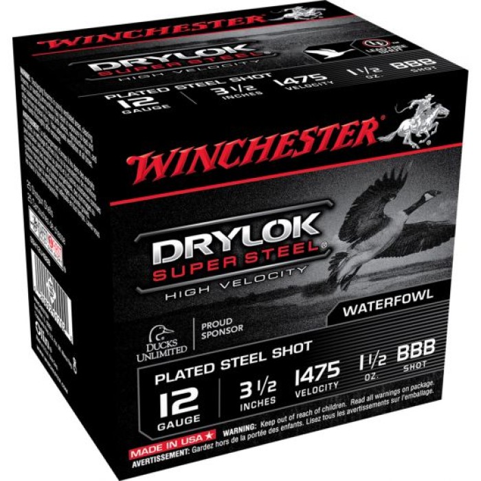 Winchester Ammunition Drylock Super Steel 3.5" 12 Gauge Ammo BBB, 25/box - SSH12LHBBB
