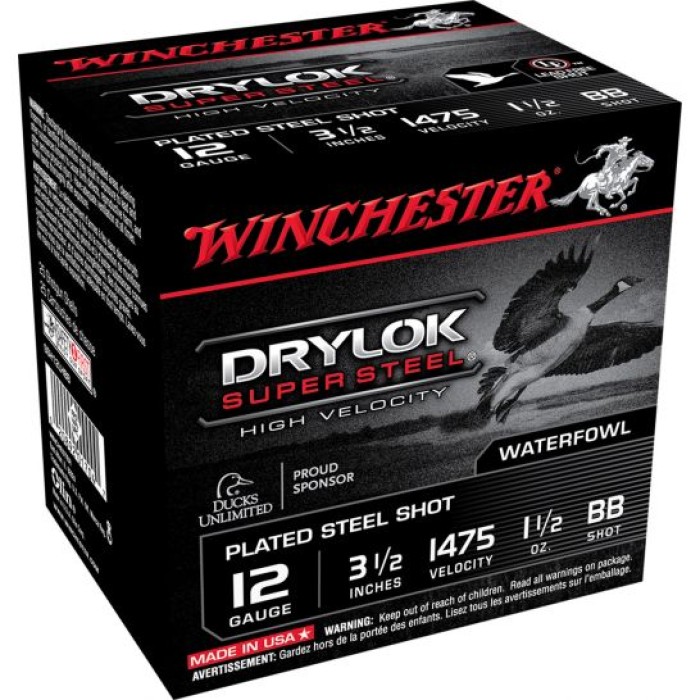Winchester Ammunition Drylock Super Steel 3.5" 12 Gauge Ammo BB, 25/box - SSH12LHBB