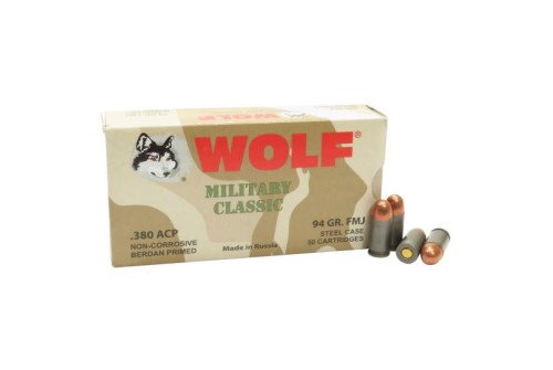 Wolf Performance Military Classic 94 gr Full Metal Jacket .380 ACP Ammo, 50/box - MC917FMJ