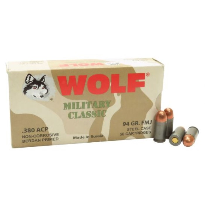 Wolf Performance Military Classic 94 gr Full Metal Jacket .380 ACP Ammo, 50/box - MC917FMJ