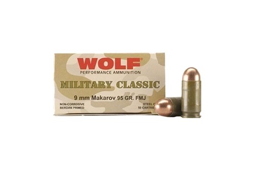 Wolf Performance Military Classic 95 gr Full Metal Jacket 9x18mm Makarov Ammo, 50/box - MC918FMJ