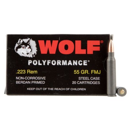 Wolf PolyFormance Rifle Ammo .223 Rem / 5.56 55 Grain FMJ - 500Rds