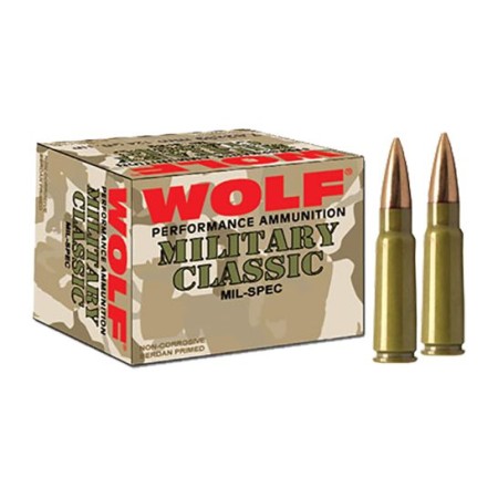 Wolf Performance Military Classic 168 gr Full Metal Jacket .308 Win/7.62 Ammo, 500/case - MC308FMJ168
