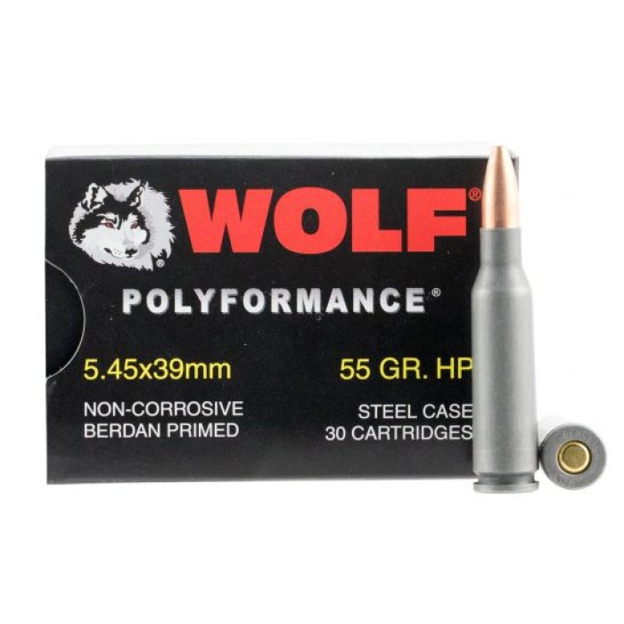 Wolf Performance PolyFormance 55 gr Hollow Point 5.45x39mm Ammo, 750/case - 545BHP