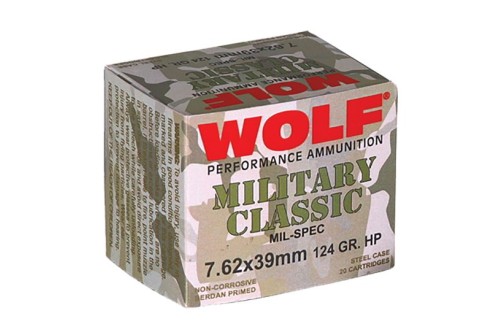 Wolf Performance Military Classic 124 gr Hollow Point 7.62x39mm Ammo, 1000 rds/case - MC762BHP