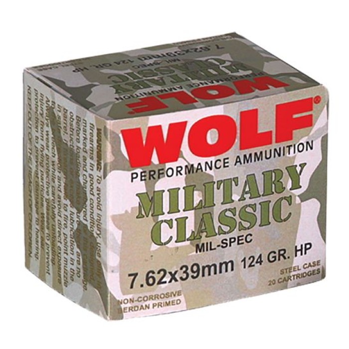 Wolf Performance Military Classic 124 gr Hollow Point 7.62x39mm Ammo, 1000 rds/case - MC762BHP