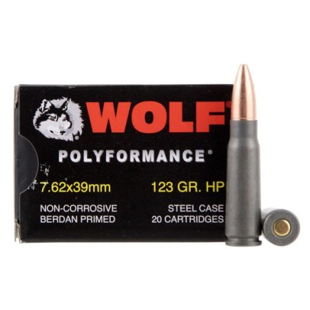 Wolf Performance PolyFormance 123 gr Hollow Point 7.62x39mm Ammo, 1000 rds/case - 762BHP