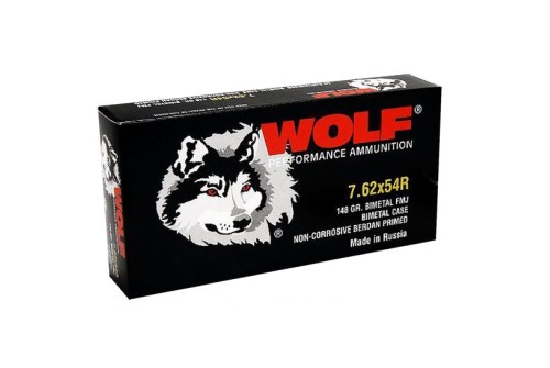 Wolf Performance 148 gr Full Metal Jacket 7.62x54mmR Ammo, 500 rds/case - 76254BFMJ148