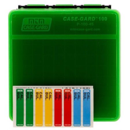 MTM Flip-Top 40 10mm 45 ACP 100 Round Clear Green/Black Ammo Box (P-100-45-16T)