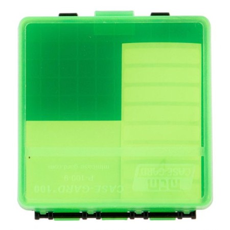 MTM Flip-Top 9mm 380 ACP 100 Round Clear Green/Black Ammo Box (P-100-9-16T)