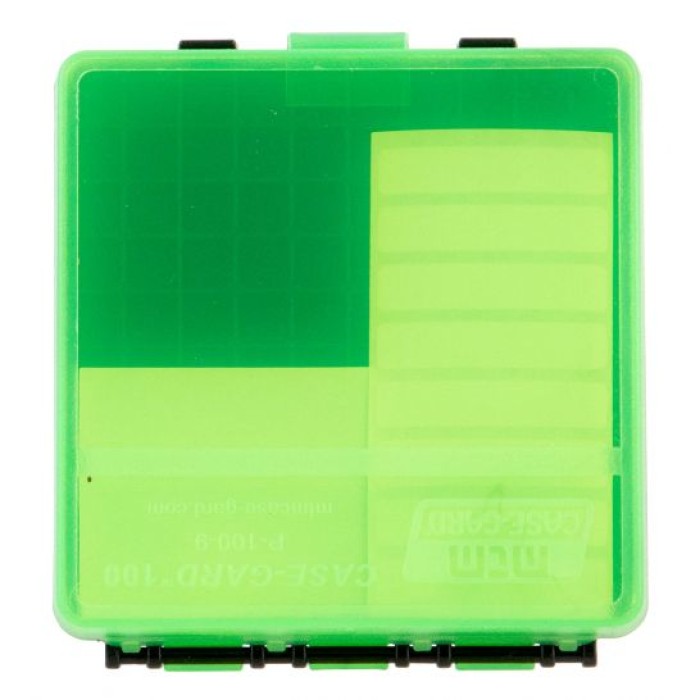 MTM Flip-Top 9mm 380 ACP 100 Round Clear Green/Black Ammo Box (P-100-9-16T)