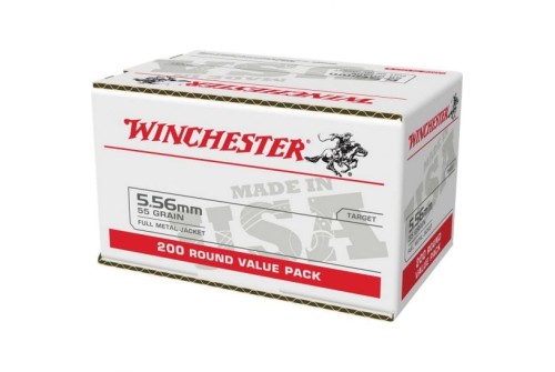 Winchester USA RIFLE, 5.56x45mm NATO, 55 grain, Full Metal Jacket, Brass, Centerfire Rifle Ammo, 200, WM193200