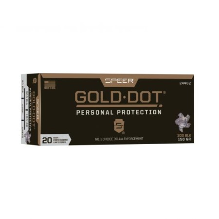 Speer GOLD DOT .300 AAC Blackout 150 Grain Gold Dot Soft Point Centerfire Rifle Ammo, 20 Rounds, 24462