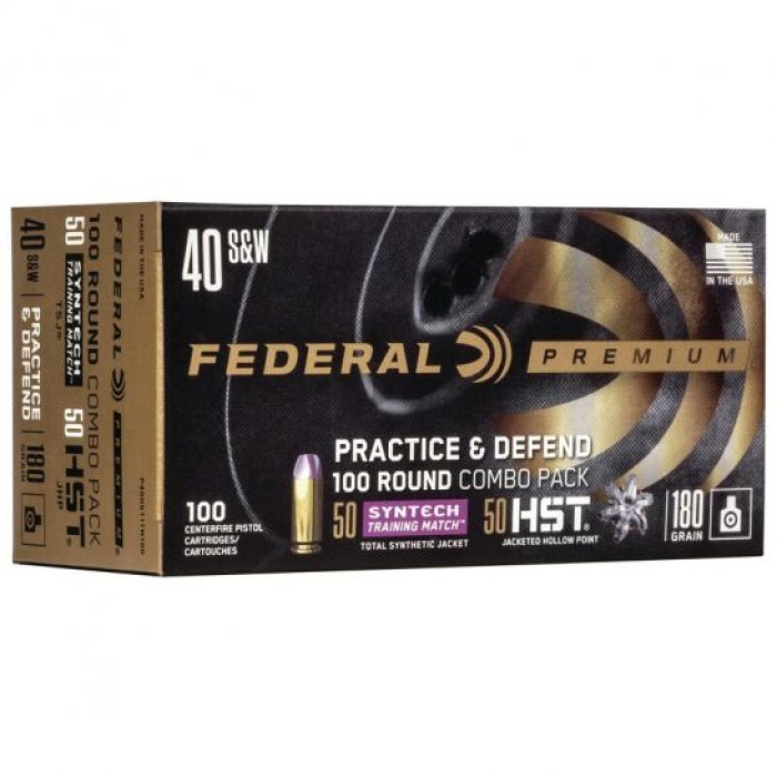 Federal Practice & Defend 180 gr HSTJHP/TSJ .40 S&W Ammo, 100/pack - P40HST1TM100