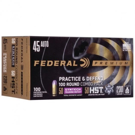 Federal Practice & Defend 230 gr HSTJHP/TSJ .45 Auto Ammo, 100/pack - P45HST2TM100