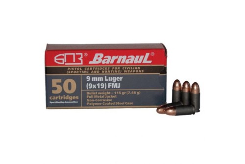 BARNAUL Ammunition Steel Polycoated Case 9mm 115gr FMJ 50rd - BRN9MMLUGERFMJ