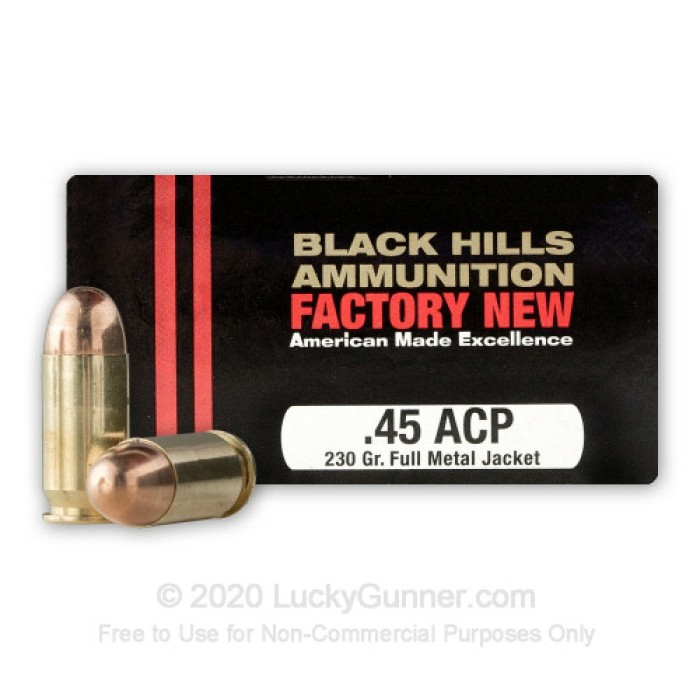 45 ACP - 230 Grain FMJ - Black Hills - 20 Rounds