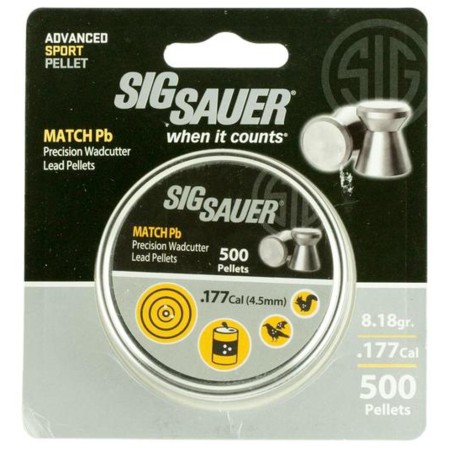 Sig Sauer Match .177 Cal 7.71gr Flat Lead 500ct Airgun Pellets AIR-AMMO-MATCH-PB-177-500