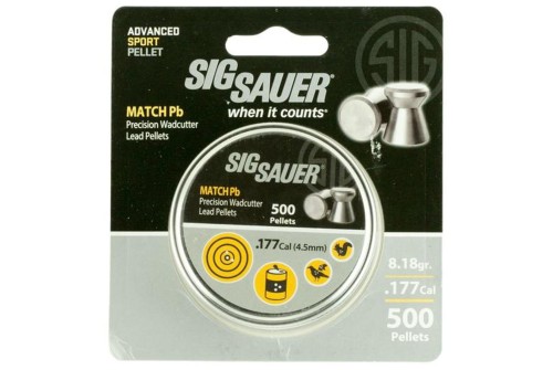 Sig Sauer Match .177 Cal 7.71gr Flat Lead 500ct Airgun Pellets AIR-AMMO-MATCH-PB-177-500