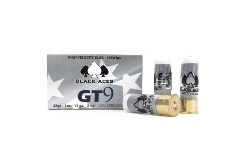 Black Aces Tactical GT9 12 Gauge, 1 oz High Velocity Slug, 2 3/4in, 1650 ft/s, Zink Coated Steel, Centerfire Shotgun Slug Ammo, 10 Rounds, BATGT9SLUG