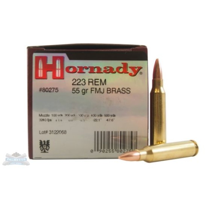 Hornady .223 Rem 55gr FMJ 50 Rounds Ammunition - 80275