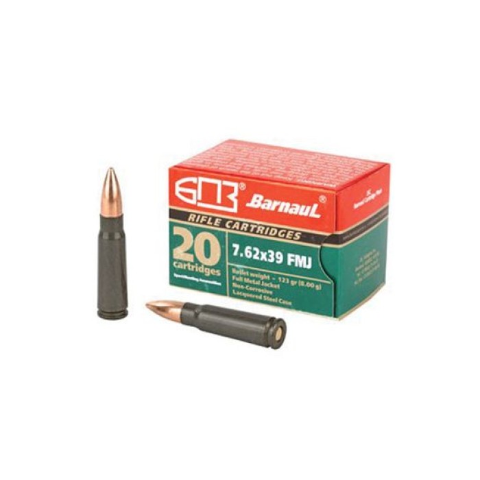 Barnaul  7.62x39 Ammo 123 Grain FMJ 20 Rd/Box, Steel Lacquered Case - BRN762X39FMJ123