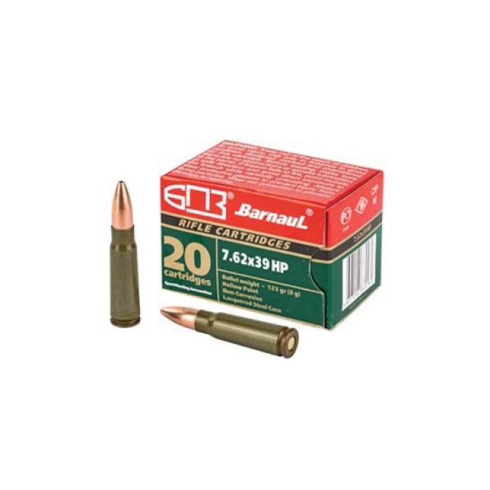 Barnaul  7.62x39 Ammo 123 Grain Hollow Point Steel Lacquered Case, 20 Round Box - BRN762x39HP123
