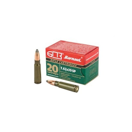 Barnaul  7.62x39 Ammo 125 Grain Soft Point Steel Laquered Case, 20 Round Box - BRN762x39SP125