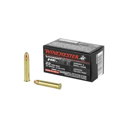 Winchester 22 WMR Ammo 34 Grain JHP  50 rds/box - S22WM