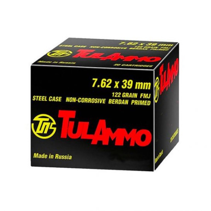 Tula 7.62x39mm 122gr FMJ Steel Case Ammunition 100rds - UL076210