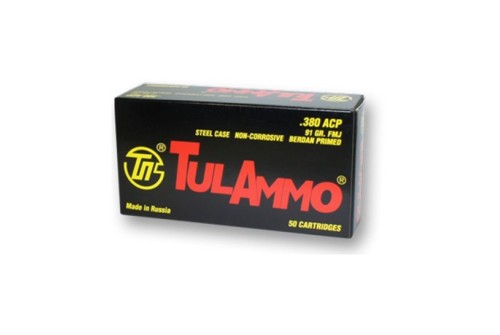 Tula .380 Auto/ACP 91gr Steel Cased Pistol Ammunition, 50 Rounds - TA380910