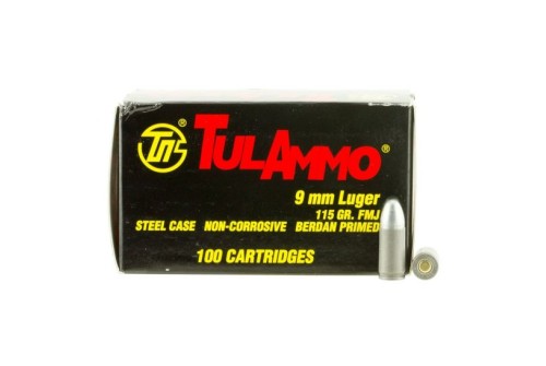 Tula 9x19mm 115gr FMJ Steel Cased Ammunition 100rds - TA919100