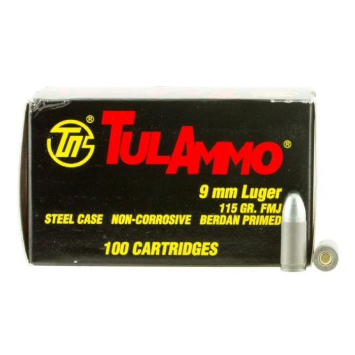 Tula 9x19mm 115gr FMJ Steel Cased Ammunition 100rds - TA919100