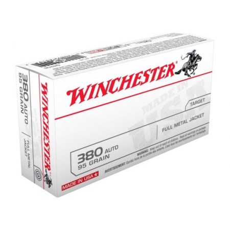 Winchester 380 Auto 95gr JHP Ammunition, 50 Round Box - USA380JHP