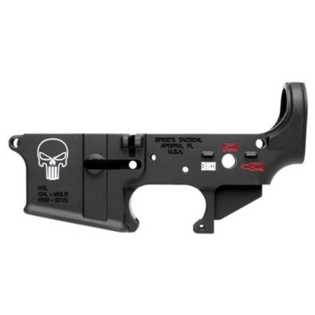 Spikes STLS015CFA Punisher Stripped Lower Receiver Multi-Caliber 7075-T6 Aluminum Black Anodized with Color Fill for AR-15