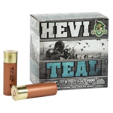 HEVI-Shot, HEVI-Shot, HEVI-Teal, 12 Ga 3", Max Dram, 1 1/4 oz, #6 Shot Size, 25Rd Box