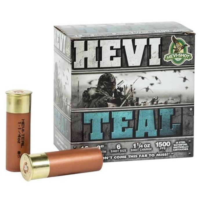 HEVI-Shot, HEVI-Shot, HEVI-Teal, 12 Ga 3", Max Dram, 1 1/4 oz, #6 Shot Size, 25Rd Box