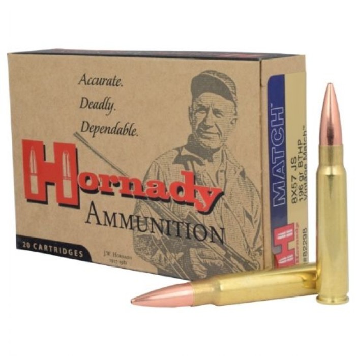 Hornady 8x57 JS / 8mm Mauser 196gr BTHP Vintage Match Centerfire Ammunition, 20 Rounds - 82298