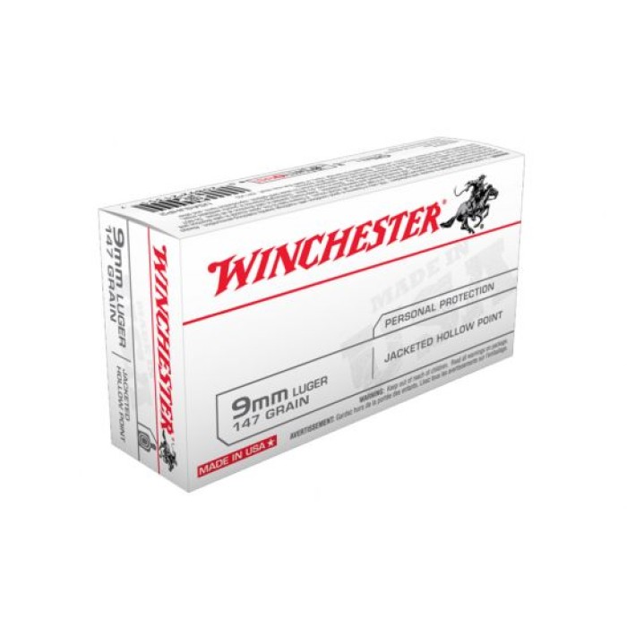 Winchester USA 9mm 147gr JHP Ammunition, 50 Round Box - USA9JHP2